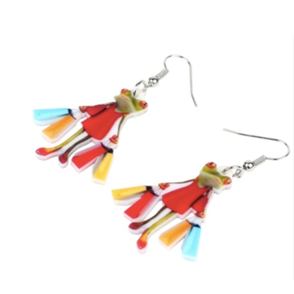 New, shopping lady frog dangle Earrings - Picture 4 of 5